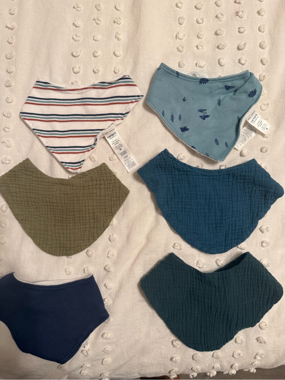 Carter's Six-Pack Bandana Bibs in Blue, Olive, Navy & Striped